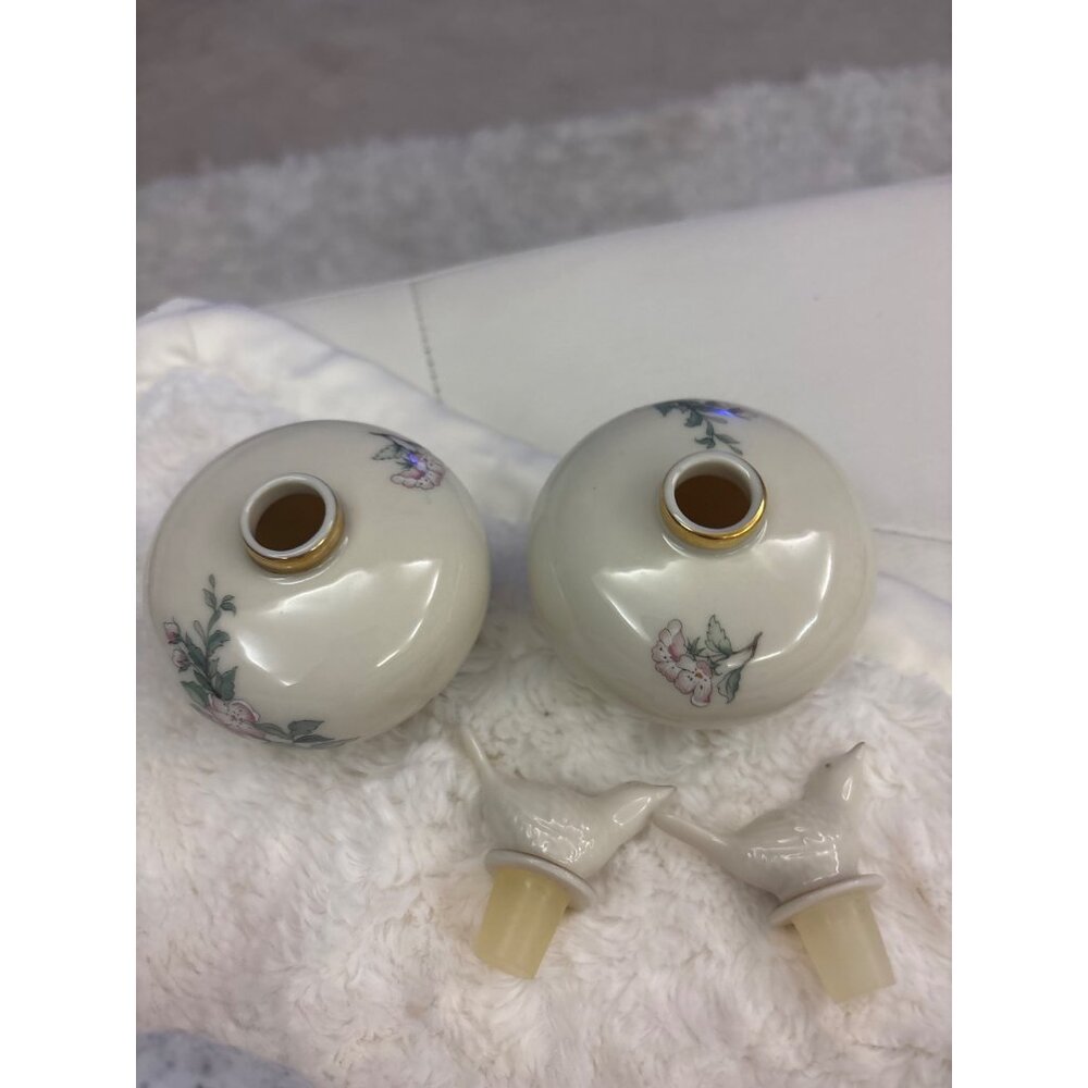 Lenox Serenade™ Porcelain Perfume Bottles  Pair Bird Stoppers, 24k Gold Trim,USA - Picture 10 of 15